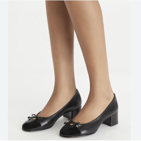 Tory Burch | NEW Cap Toe Pump Ballet Heels Leather Perfect Black Size 7.5 - Picture 2 of 12
